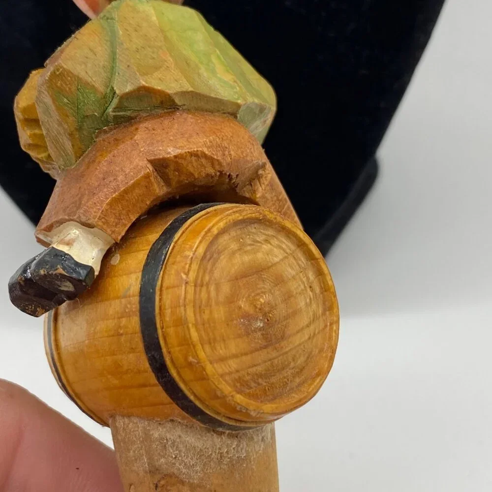Vintage ANRI Bobble Head Boy on Barrel Cork Wine Bottle Stopper Handcarved Italy